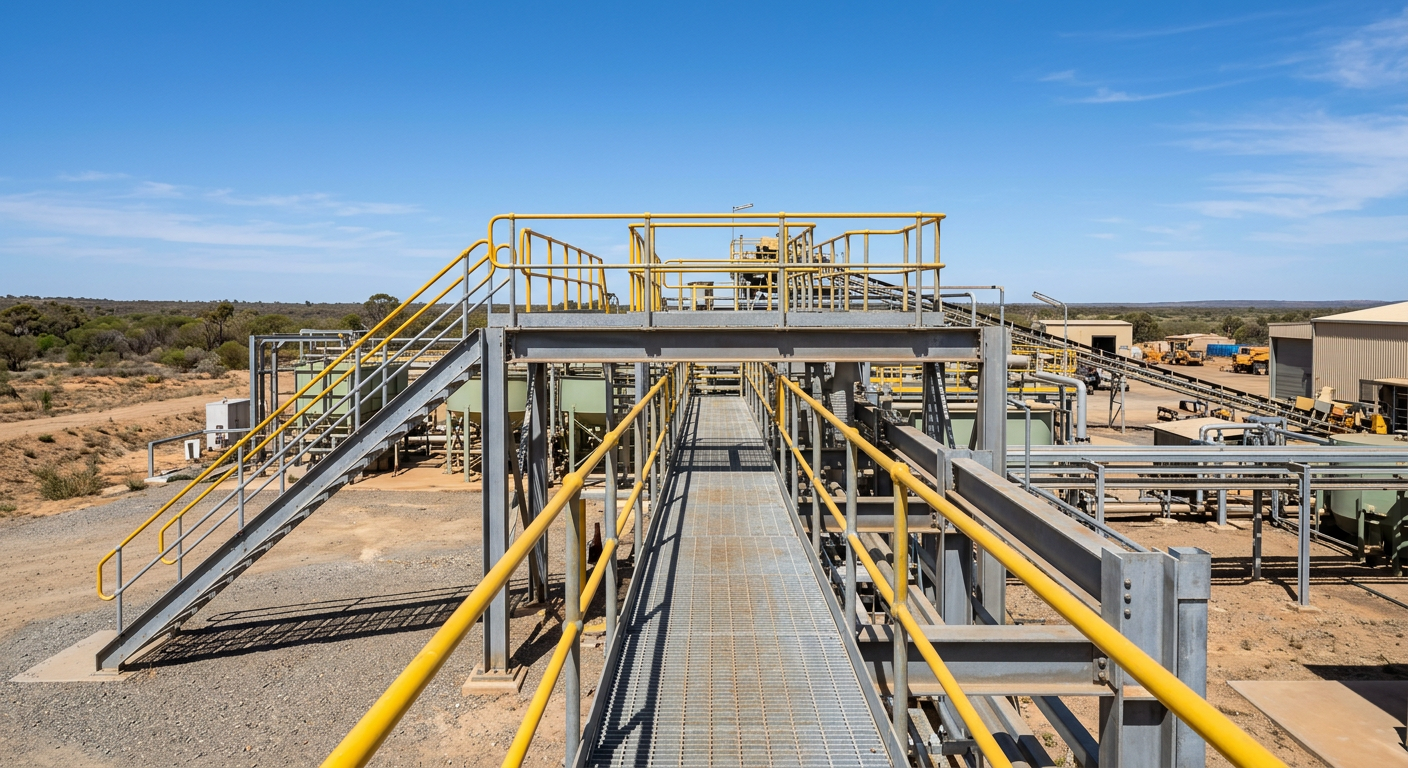Steel access platform with handrails installed at an industrial site